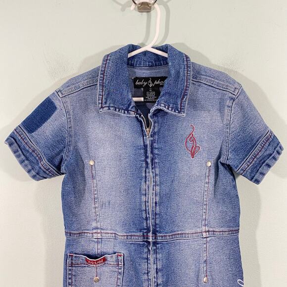 Y2K 90's Vtg Baby Phat Girls Denim Full Zip Short Sleeve Dress Size 6A - Picture 2 of 8